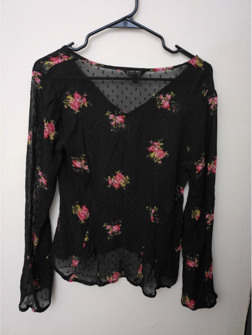 Lucky Brand Blouse Womens Black Floral Swiss Dot Sheer V-Neck Long Sleeve S - Picture 3 of 5